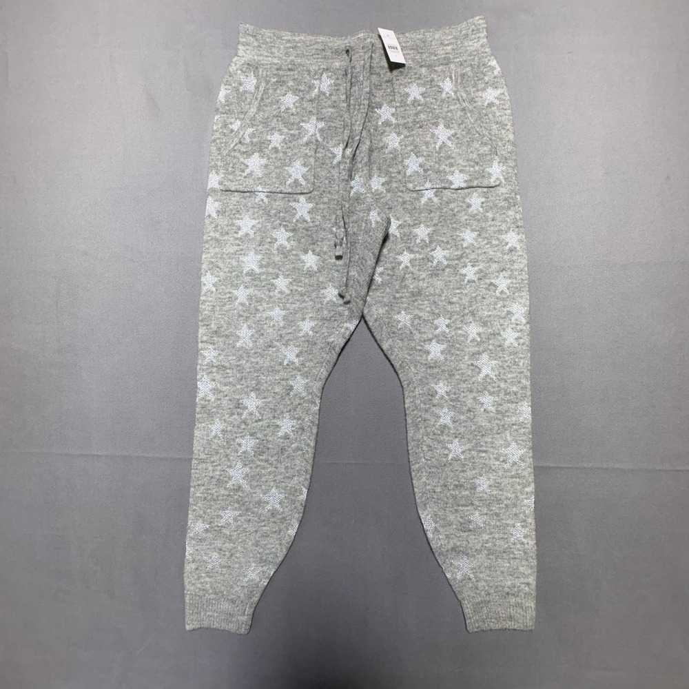 Ann Taylor Gray Metallic Star Knit Joggers Drawstring Lounge Pants Medium NEW